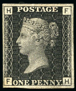Stamp of Great Britain » 1840 1d Black and 1d Red plates 1a to 11 1867 Paris exhibition proof 1d black pl.103 FH on 
