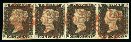 Stamp of Great Britain » 1840 1d Black and 1d Red plates 1a to 11 1840 1d Black pl.1b GA-GD strip of four with good 