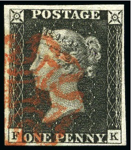 Stamp of Great Britain » 1840 1d Black and 1d Red plates 1a to 11 1840 1d Black pl.1b FK on thin paper with inverted