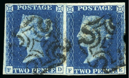 1840 2d Blue group incl. pairs (7), all four margi