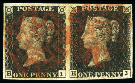 1840 1d Black group of 11 singles, a pair, 1d red 