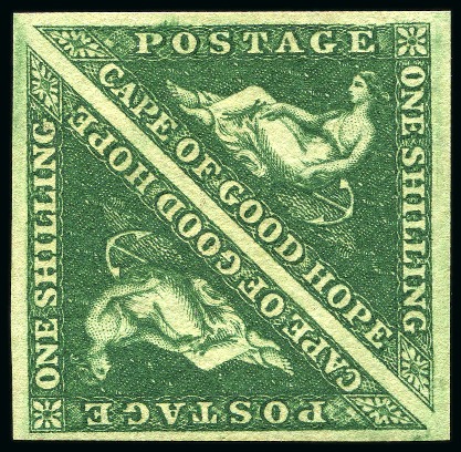 Stamp of South Africa » Cape of Good Hope 1855-63 1s Deep Dark Green mint og pair, good to l
