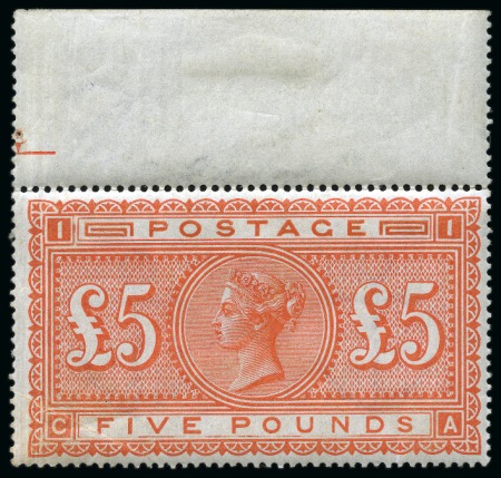 1867-83 £5 Orange CA on white paper, mint nh top m