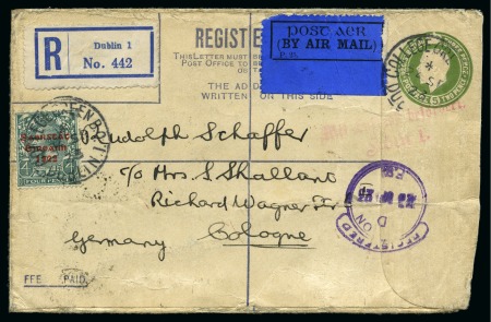 1923 GB 5d envelope printed in green for Irish use