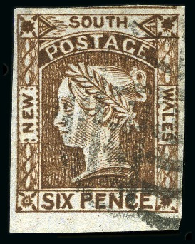 Stamp of Australia » New South Wales 1853 Laureated 6d brown pl.1 re-engraved, pos.25, 
