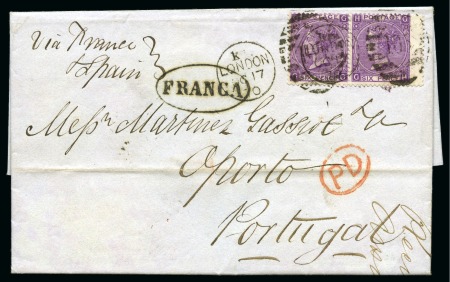Stamp of Great Britain » 1855-1900 Surface Printed 1870 Folded entire to Porto, Portugal, franked 6d 