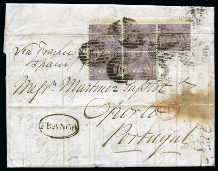 Stamp of Great Britain » 1855-1900 Surface Printed 1866 Folded entire to Porto, Portugal, franked 6d 