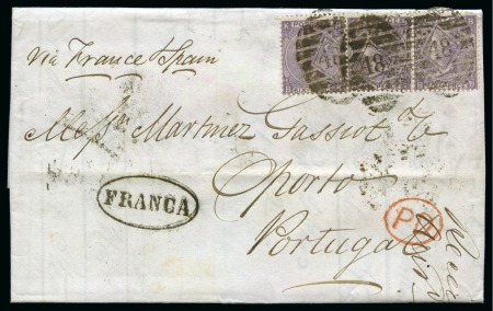 Stamp of Great Britain » 1855-1900 Surface Printed 1867 Folded entire to Porto, Portugal, franked 6d 