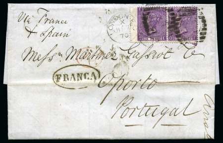 1868 Folded entire to Porto, Portugal, franked 6d 