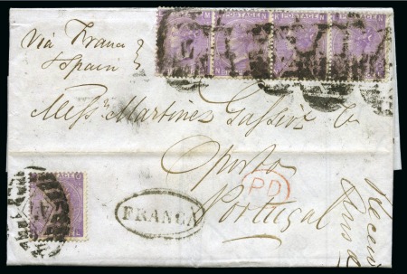 Stamp of Great Britain » 1855-1900 Surface Printed 1868 Folded entire to Porto, Portugal, franked 6d 