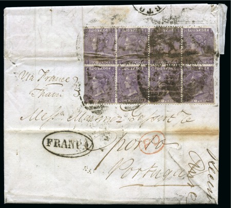 1868 Folded entire to Porto, Portugal, franked 6d 