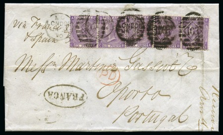 Stamp of Great Britain » 1855-1900 Surface Printed 1868 Folded entire to Porto, Portugal, franked 6d 