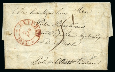 Stamp of Belgium » Belgique. Histoire Postale 1831 (27.03) Letter from Ecloo with red BEVEREN 2 