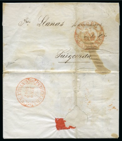 Stamp of Andorra (Spanish Post) 1847 Lettter dated "S. Julia d'Andorre" with red U