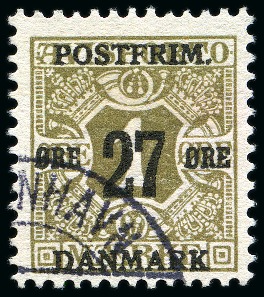 Stamp of Denmark 1918 Newspaper stamp surcharges: Crown 27ö on 1ö, 