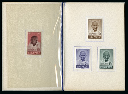 Stamp of India 1948 Gandhi mint og set hinged in a grey Courvoise