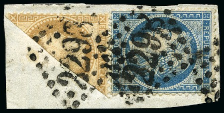 Stamp of France 10c Empire Lauré coupé sur fragment avec 20c Siège