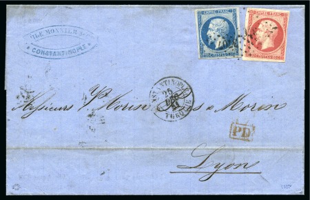 Stamp of Palestine and Holy Land » Palestine French Levant Offices CONSTANTINOPLE Lettre en double port pour Lyon ave