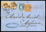 Stamp of Palestine and Holy Land » Palestine French Levant Offices CONSTANTINOPLE Lettre pour Messine avec 20c Bordea