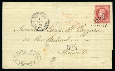 Stamp of Palestine and Holy Land » Palestine French Levant Offices SALONIQUE Deux lettres pour Marseille, une avec ba