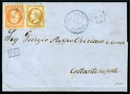 Stamp of Palestine and Holy Land » Palestine French Levant Offices VARNA Lettre pour Constantinople avec 10c +40c Emp