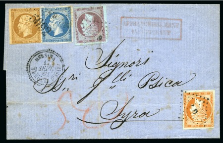 Stamp of Palestine and Holy Land » Palestine French Levant Offices MERSINA Lettre pour Syros avec 10c (touché) +20c E