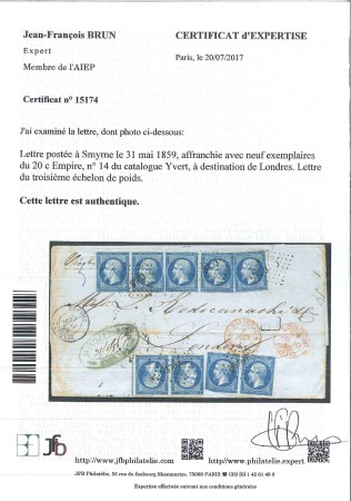 Stamp of Palestine and Holy Land » Palestine French Levant Offices SMYRNE Lettre du 3ème échelon de poids pour Londre