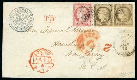 Stamp of Palestine and Holy Land » Palestine French Levant Offices JAFFA Lettre pour les Etats-Unis avec 80c Cérès + 