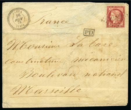 Stamp of Palestine and Holy Land » Palestine French Levant Offices JAFFA Lettre pour Marseille avec 80c Cérès obl. GC