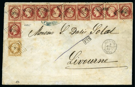 Stamp of Palestine and Holy Land » Palestine French Levant Offices ALEXANDRIE Lettre pour Livourne affranchie à 8F10 