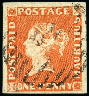 Stamp of Mauritius » 1848-59 Post Paid Issue » Earliest Impressions (SG 3-5) 1848-59 Post Paid 1d orange-vermilion on thick yel