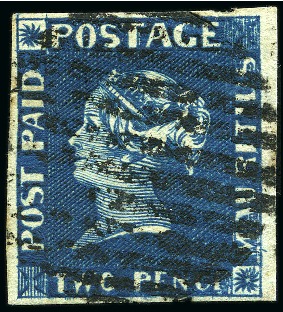 Stamp of Mauritius » 1848-59 Post Paid Issue » Earliest Impressions (SG 3-5) 1848-59 Post Paid 2d indigo-blue on greyish, the v