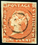 1848-59 Post Paid 1d vermilion on medium greyish, 