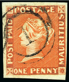 Stamp of Mauritius » 1848-59 Post Paid Issue » Early Impressions (SG 6-9) 1848-59 Post Paid 1d orange-vermilion on bluish, e