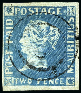 Stamp of Mauritius » 1848-59 Post Paid Issue » Early Impressions (SG 6-9) 1848-59 Post Paid 2d blue on greyish, early impres
