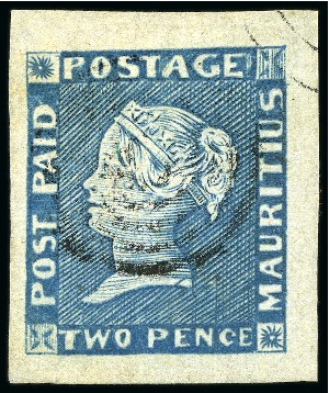 1848-59 Post Paid 2d blue on greyish, early impres