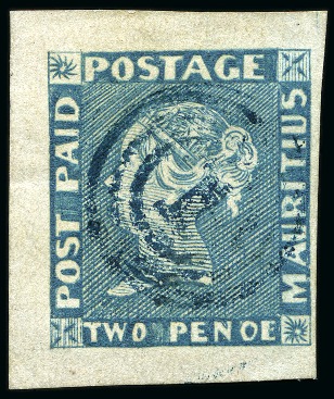 Stamp of Mauritius » 1848-59 Post Paid Issue » Early Impressions (SG 6-9) 1848-59 Post Paid 2d blue on greyish, early impres