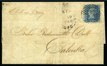 1848-59 Post Paid 2d blue on greyish, early impres