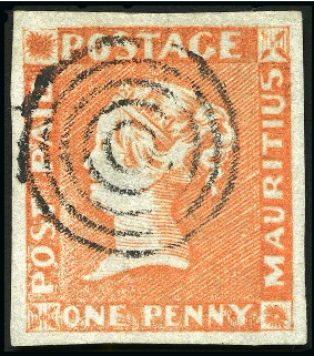 1848-59 Post Paid 1d dull vermilion on greyish, in