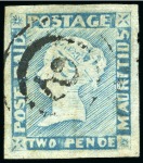 Stamp of Mauritius » 1848-59 Post Paid Issue » Intermediate Impressions (SG 10-15) 1848-59 Post Paid 2d light blue on thin bluish, la