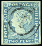 Stamp of Mauritius » 1848-59 Post Paid Issue » Worn Impressions (SG 16-22) 1848-59 Post Paid 2d blue on yellowish, worn impre