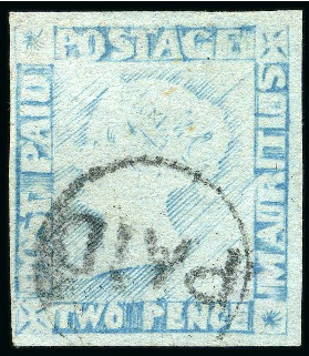 Stamp of Mauritius » 1848-59 Post Paid Issue » Latest Impressions (SG 23-25) 1848-59 Post Paid 2d blue on bluish, latest impres