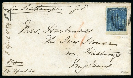 Stamp of Mauritius » 1858-62 Britannia Issues (SG 26-35) 1859-61 Britannia 6d blue with part sheet margin a