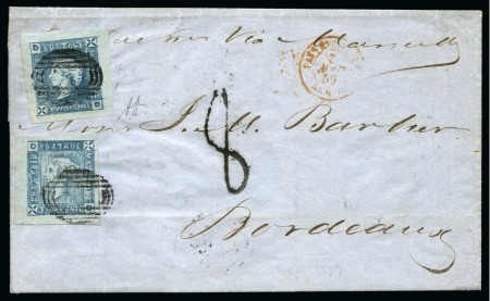 Stamp of Mauritius » 1859 Lapirot Issue » Early Impressions (SG 36-37) 1859 Lapirot 2d blue, early impression, position 8
