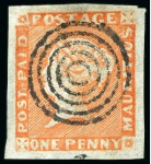 Stamp of Mauritius » 1848-59 Post Paid Issue » Intermediate Impressions (SG 10-15) 1848-59 Post Paid 1d bright vermilion on greyish, 
