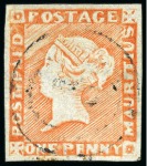 Stamp of Mauritius » 1848-59 Post Paid Issue » Worn Impressions (SG 16-22) 1848-59 Post Paid 1d red on bluish, worn impressio