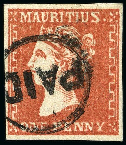 Stamp of Mauritius » 1859 Dardenne Issue (SG 41-44) 1859 Dardenne 1d deep red, fresh with four margins