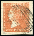 Stamp of Mauritius » 1859 Dardenne Issue (SG 41-44) 1859 Dardenne 1d dull vermilion, variety "cut tran