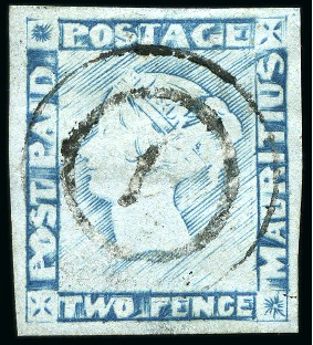 1848-59 Post Paid 2d blue on greyish, worn impress