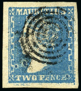 Stamp of Mauritius » 1859 Dardenne Issue (SG 41-44) 1859 Dardenne 2d pale blue, showing slight doublin